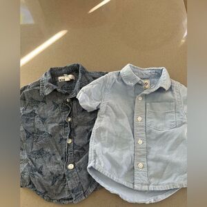 Set of two baby boy short sleeve button down shirts size 6-9 & 12 months